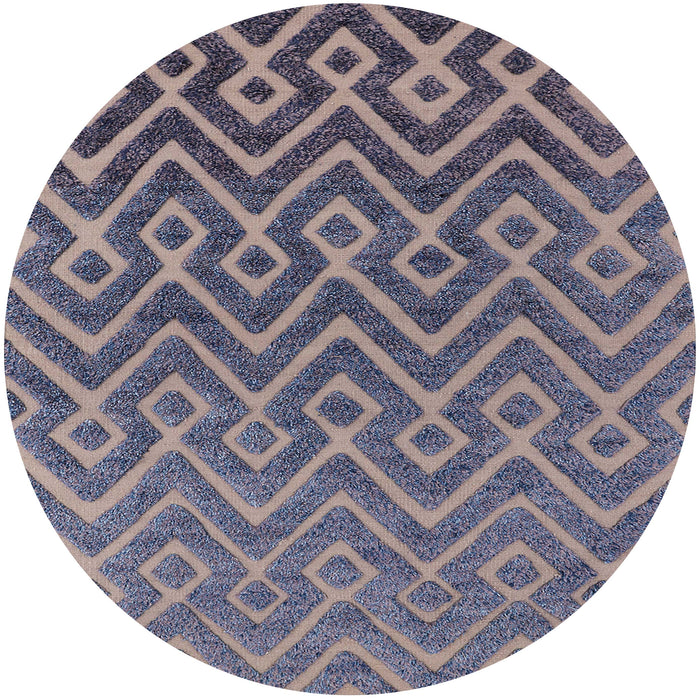 Round Mid-Century Modern Purple Navy Blue Oriental Rug, urb1784