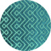 Round Machine Washable Oriental Turquoise Industrial Area Rugs, wshurb1784turq