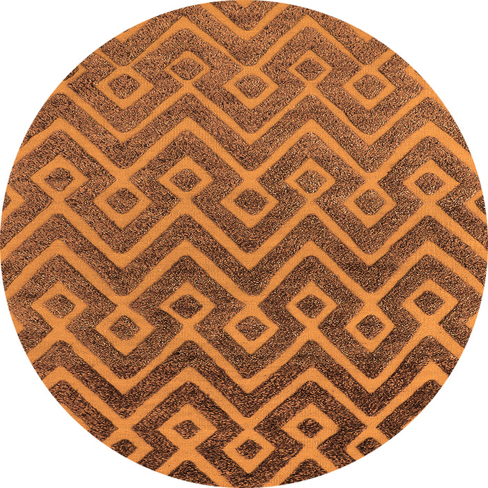 Round Machine Washable Oriental Orange Industrial Area Rugs, wshurb1784org