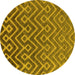 Round Machine Washable Oriental Yellow Industrial Rug, wshurb1784yw