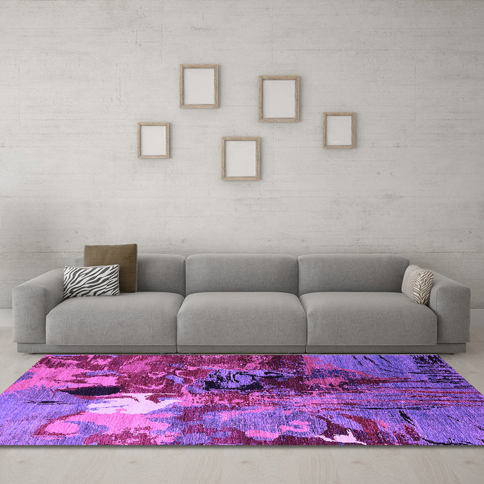 Machine Washable Oriental Purple Industrial Area Rugs in a Living Room, wshurb1785pur