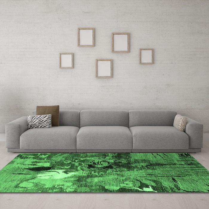 Machine Washable Oriental Emerald Green Industrial Area Rugs in a Living Room,, wshurb1785emgrn