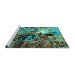 Sideview of Machine Washable Oriental Turquoise Industrial Area Rugs, wshurb1785turq