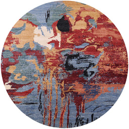 Round Mid-Century Modern Gunmetal Gray Oriental Rug, urb1785