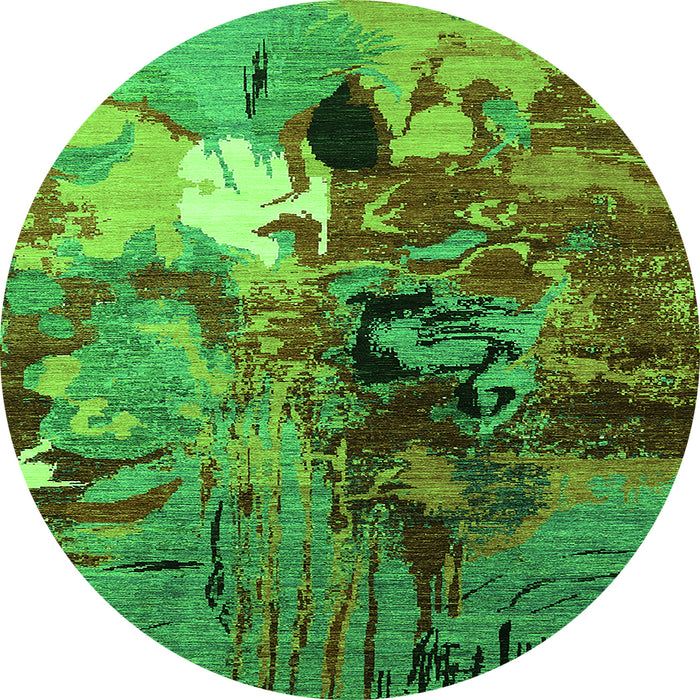 Round Machine Washable Oriental Green Industrial Area Rugs, wshurb1785grn