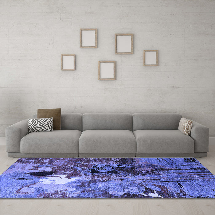 Machine Washable Oriental Blue Industrial Rug in a Living Room, wshurb1785blu