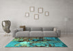 Machine Washable Oriental Turquoise Industrial Area Rugs in a Living Room,, wshurb1785turq