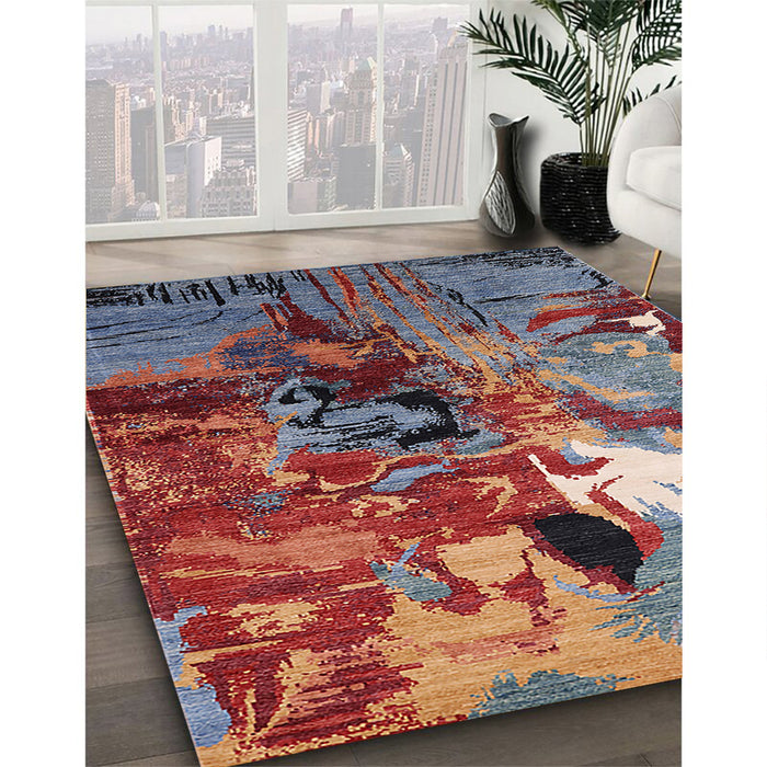 Mid-Century Modern Gunmetal Gray Oriental Rug in Family Room, urb1785