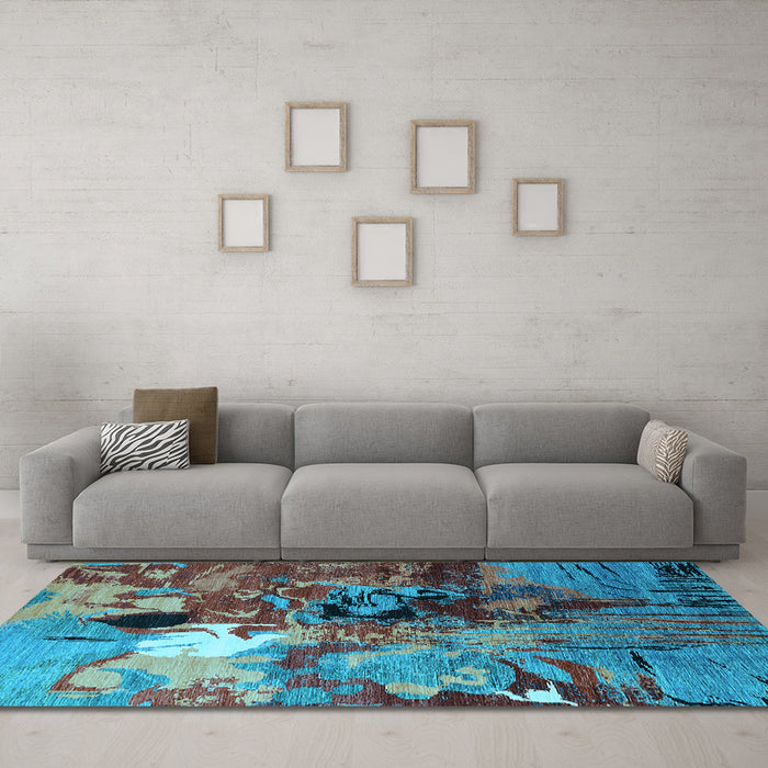 Machine Washable Oriental Light Blue Industrial Rug in a Living Room, wshurb1785lblu