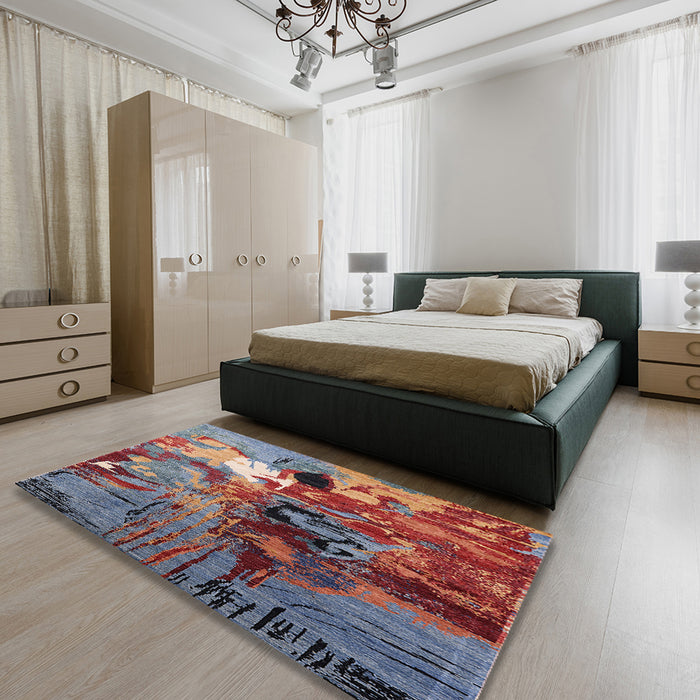 Machine Washable Industrial Modern Gunmetal Gray Rug in a Bedroom, wshurb1785