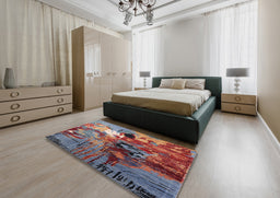 Mid-Century Modern Gunmetal Gray Oriental Rug in a Bedroom, urb1785