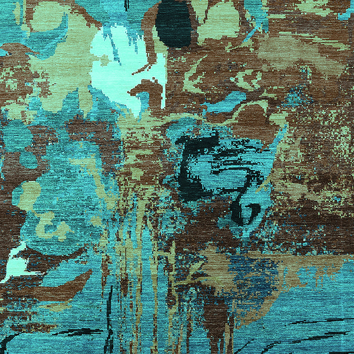 Machine Washable Oriental Turquoise Industrial Area Rugs, wshurb1785turq