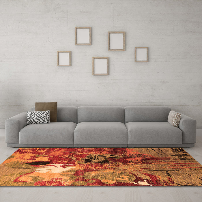 Machine Washable Oriental Orange Industrial Area Rugs in a Living Room, wshurb1785org