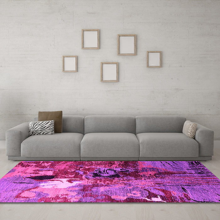 Machine Washable Oriental Pink Industrial Rug in a Living Room, wshurb1785pnk