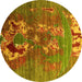 Round Machine Washable Oriental Yellow Industrial Rug, wshurb1786yw