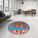 Round Mid-Century Modern Columbia Blue Oriental Rug in a Office, urb1786