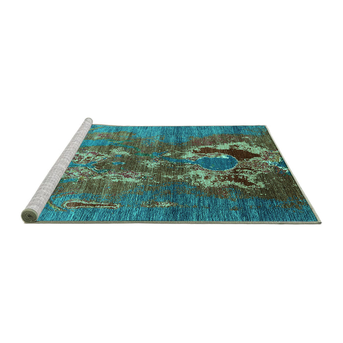Sideview of Machine Washable Oriental Turquoise Industrial Area Rugs, wshurb1786turq