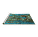 Sideview of Machine Washable Oriental Turquoise Industrial Area Rugs, wshurb1786turq