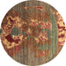 Round Machine Washable Oriental Brown Industrial Rug, wshurb1786brn