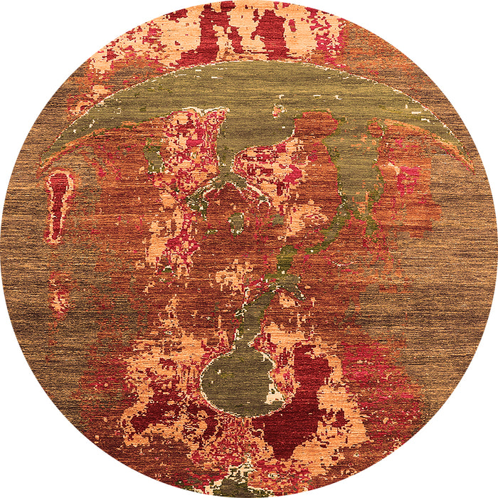 Round Machine Washable Oriental Orange Industrial Area Rugs, wshurb1786org