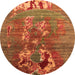 Round Machine Washable Oriental Orange Industrial Area Rugs, wshurb1786org