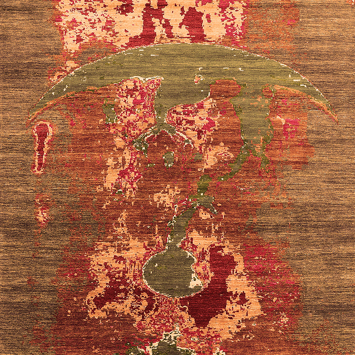 Square Machine Washable Oriental Orange Industrial Area Rugs, wshurb1786org