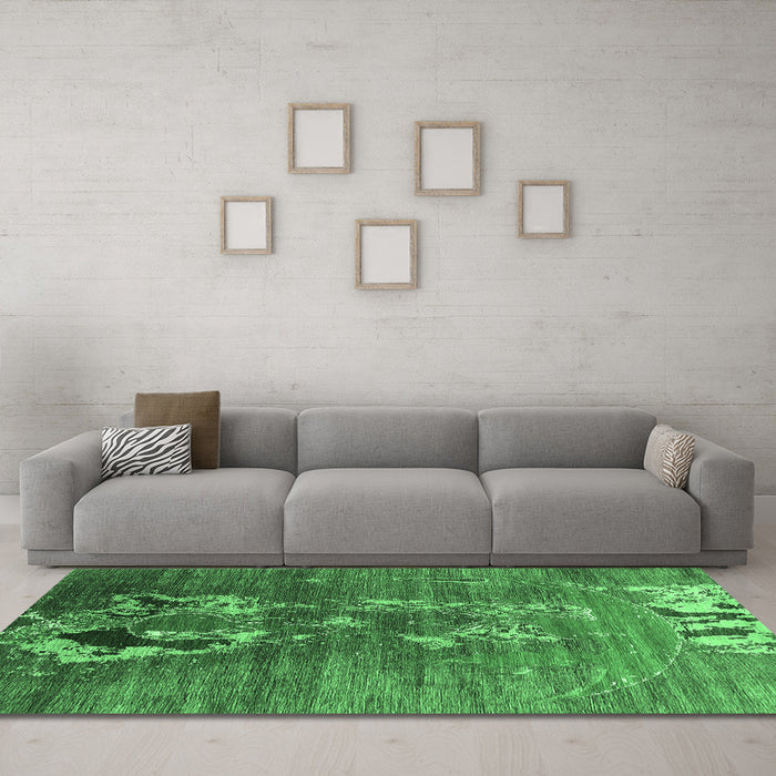 Machine Washable Oriental Emerald Green Industrial Area Rugs in a Living Room,, wshurb1786emgrn
