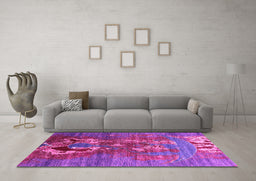 Machine Washable Oriental Pink Industrial Rug in a Living Room, wshurb1786pnk