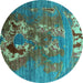 Round Oriental Turquoise Industrial Rug, urb1786turq