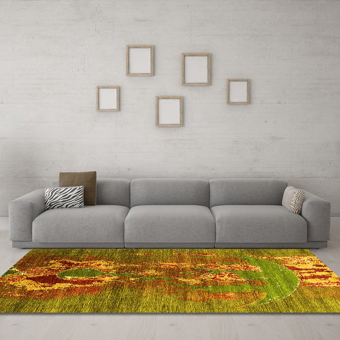 Machine Washable Oriental Yellow Industrial Rug in a Living Room, wshurb1786yw