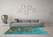 Machine Washable Oriental Turquoise Industrial Area Rugs in a Living Room,, wshurb1786turq