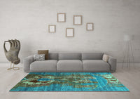 Machine Washable Oriental Turquoise Industrial Rug, wshurb1786turq