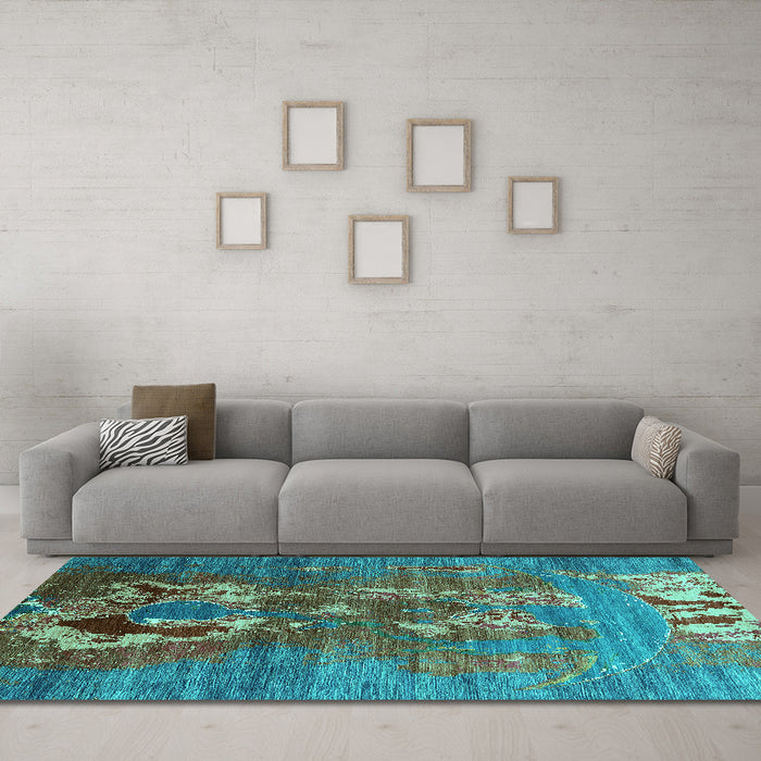 Machine Washable Oriental Turquoise Industrial Area Rugs in a Living Room,, wshurb1786turq