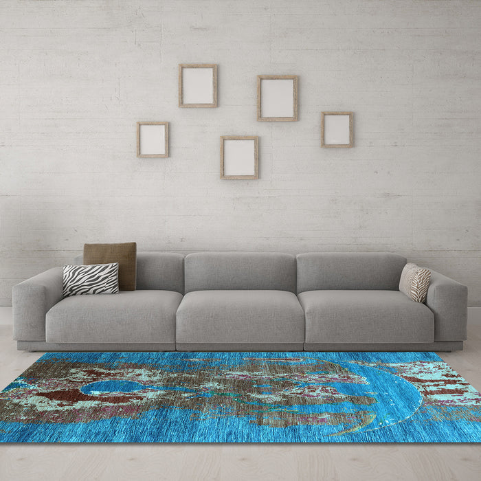 Machine Washable Oriental Light Blue Industrial Rug in a Living Room, wshurb1786lblu