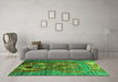 Machine Washable Oriental Green Industrial Area Rugs in a Living Room,, wshurb1786grn