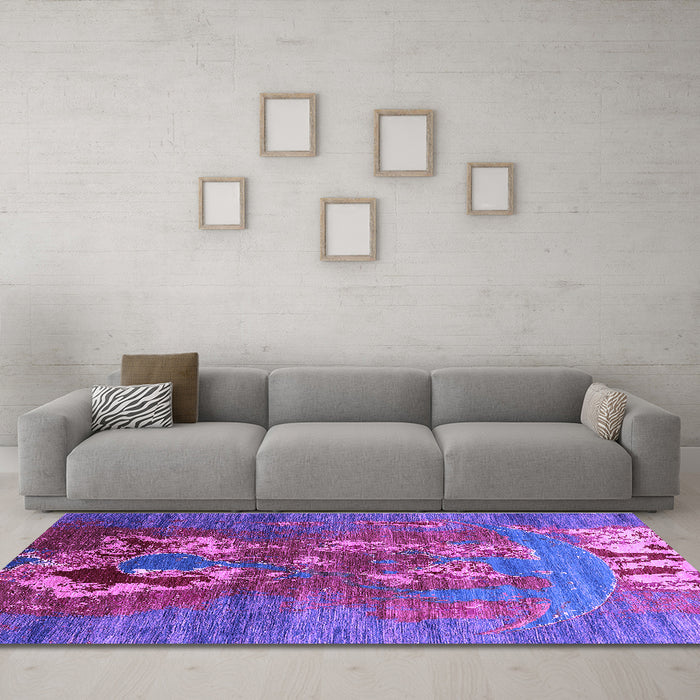 Machine Washable Oriental Purple Industrial Area Rugs in a Living Room, wshurb1786pur
