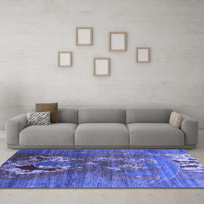 Machine Washable Oriental Blue Industrial Rug in a Living Room, wshurb1786blu