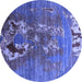 Round Machine Washable Oriental Blue Industrial Rug, wshurb1786blu