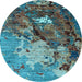 Round Oriental Light Blue Industrial Rug, urb1787lblu