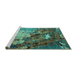 Sideview of Machine Washable Oriental Turquoise Industrial Area Rugs, wshurb1787turq