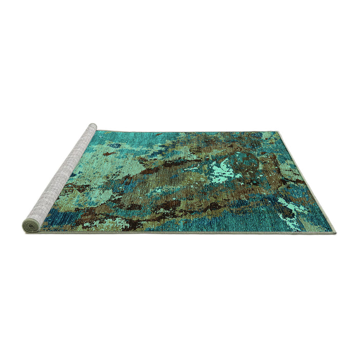 Sideview of Machine Washable Oriental Turquoise Industrial Area Rugs, wshurb1787turq