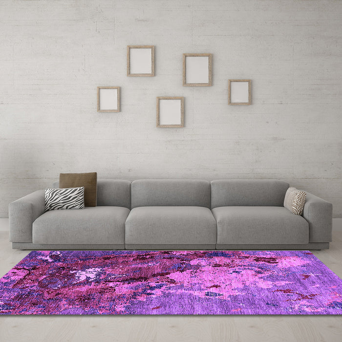Machine Washable Oriental Purple Industrial Area Rugs in a Living Room, wshurb1787pur