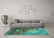 Machine Washable Oriental Turquoise Industrial Area Rugs in a Living Room,, wshurb1787turq