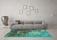 Machine Washable Oriental Turquoise Industrial Rug, wshurb1787turq