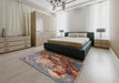 Mid-Century Modern Chestnut Brown Oriental Rug in a Bedroom, urb1787