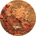 Round Machine Washable Oriental Orange Industrial Area Rugs, wshurb1787org