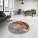 Round Mid-Century Modern Chestnut Brown Oriental Rug in a Office, urb1787