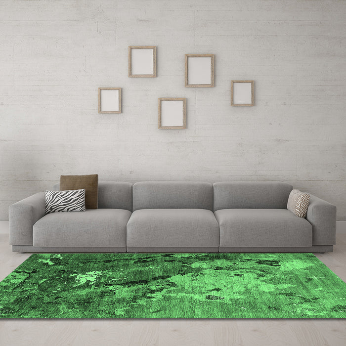 Machine Washable Oriental Emerald Green Industrial Area Rugs in a Living Room,, wshurb1787emgrn