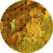 Round Machine Washable Oriental Yellow Industrial Rug, wshurb1787yw