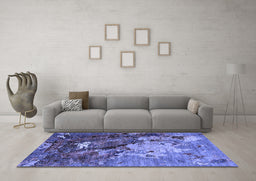 Machine Washable Oriental Blue Industrial Rug in a Living Room, wshurb1787blu